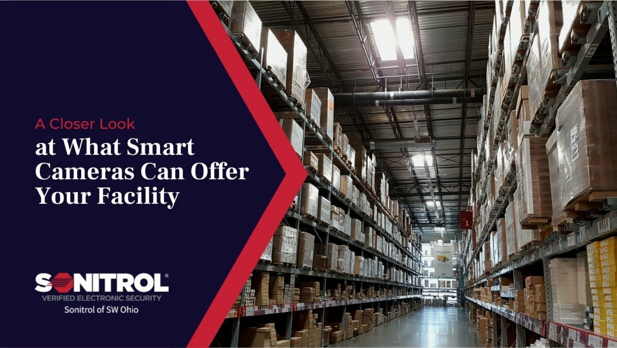 'A Closer Look at What Smart Cameras Can Offer Your Facility' poster with package facility